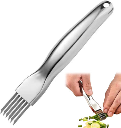 Cortador de cebolla verde acero inox seguro para cocina