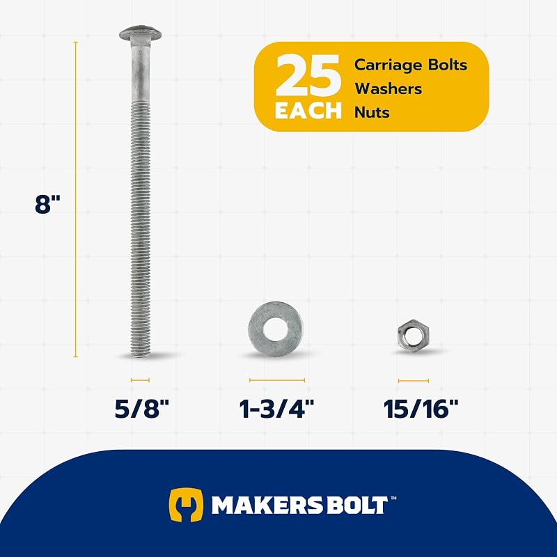 Kit 25 unidades tornillos galvanizados 5/8x8pulg