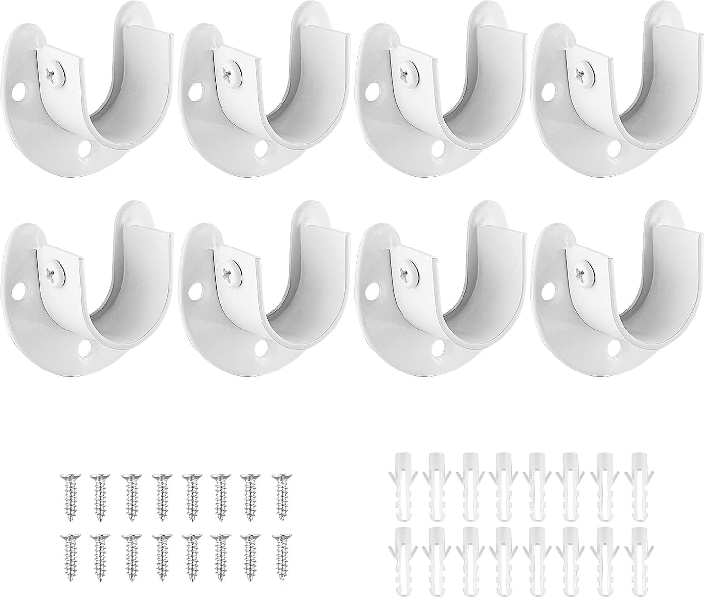 8 Soportes Acero Inox Barra Armario 1-1/3pulg Forma U Blanco