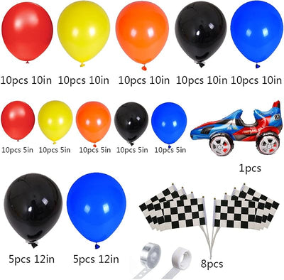Kit guirnalda globos coche carreras 121uds bandera cuadros fiesta