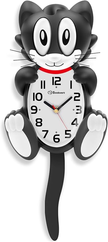 Reloj pared gato 3D 18pulg analógico retro para niños