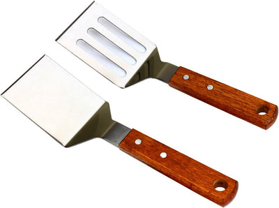 2 Espátulas Metal para Sartén Hierro Fundido Mango Madera