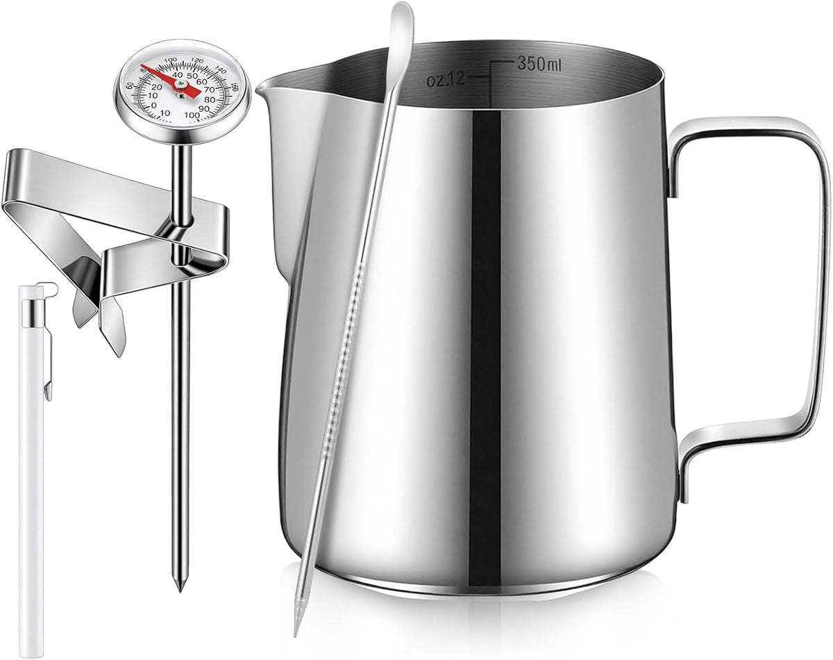 Kit 4 Accesorios Espresso Jarra Leche 12oz Acero Inox