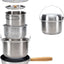 Set utensilios cocina acero inox para fogata viaje