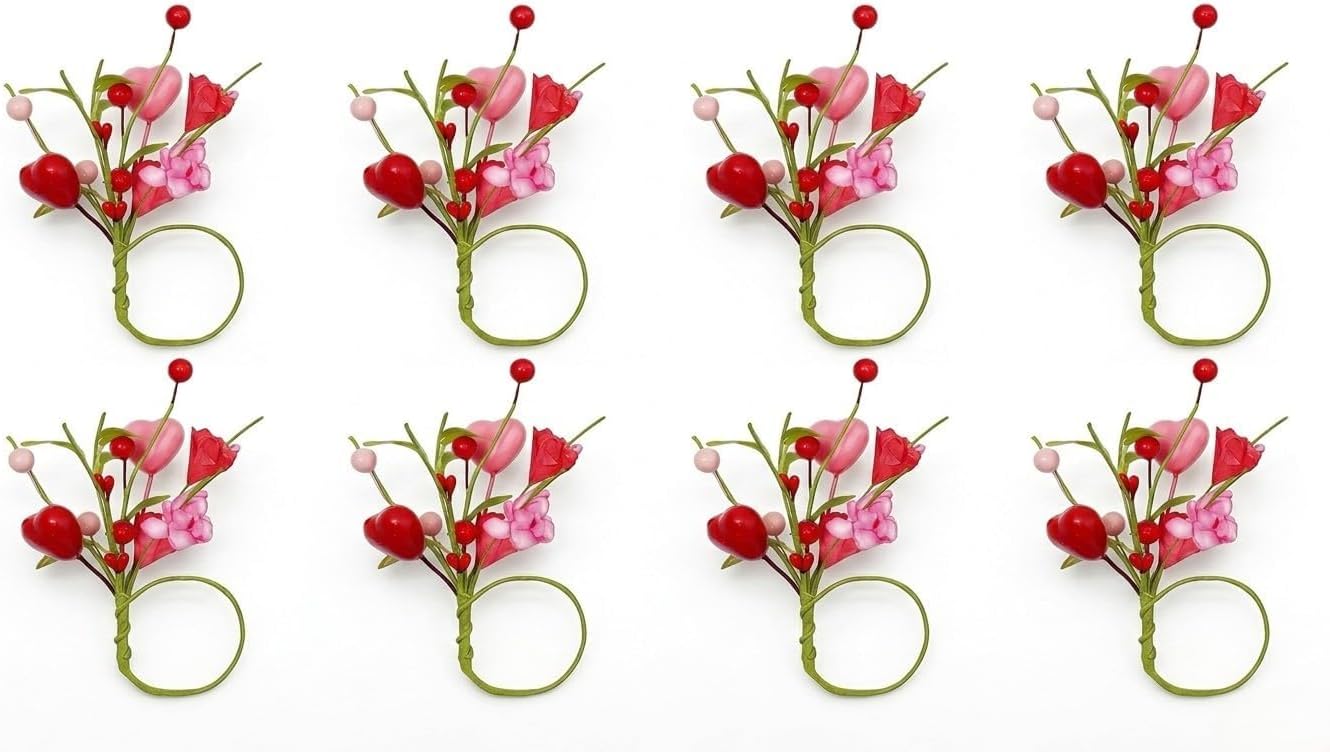 8 Servilleteros Corazón Floral Hojas Verdes Mesa Comedor