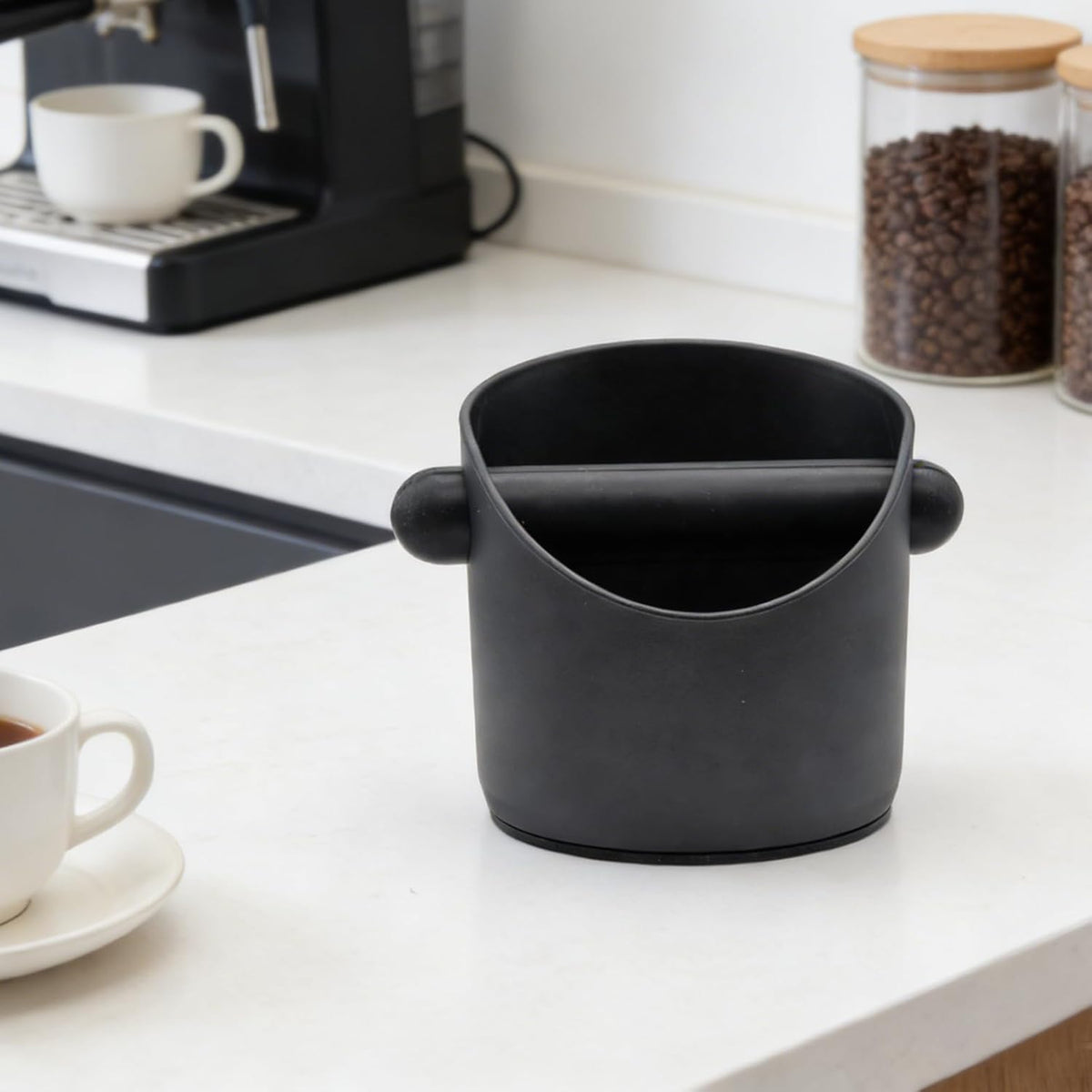 Caja de café expreso con paño y cepillo para 2-3 personas negro