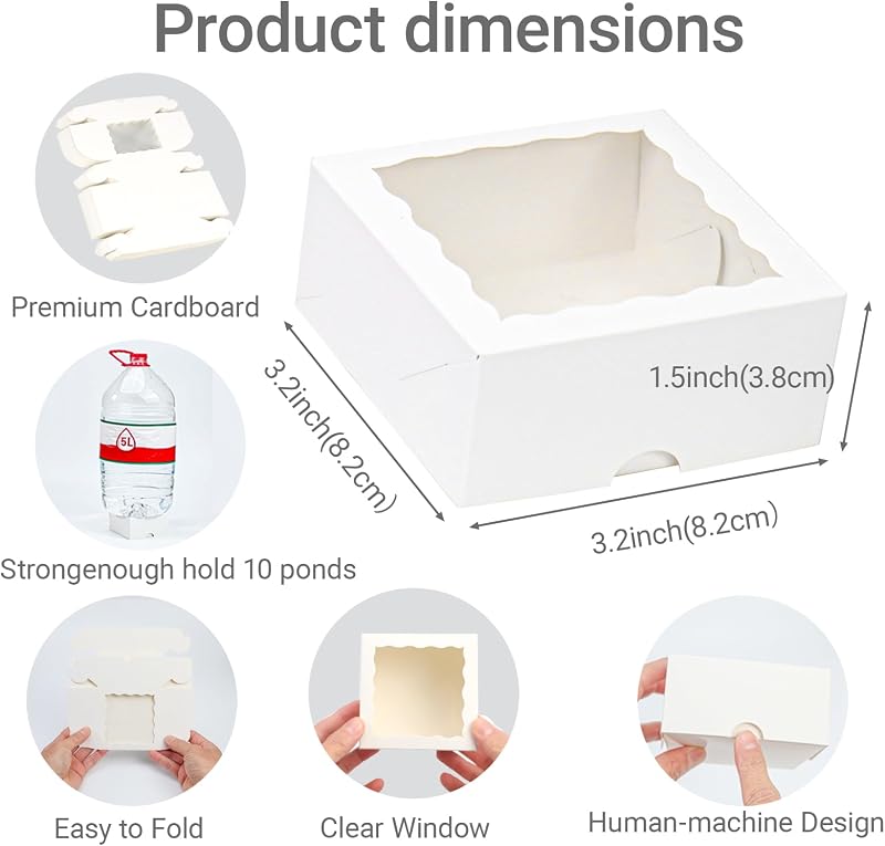 50 Cajas Panadería 3¼x3¼x1½pulg con Ventana