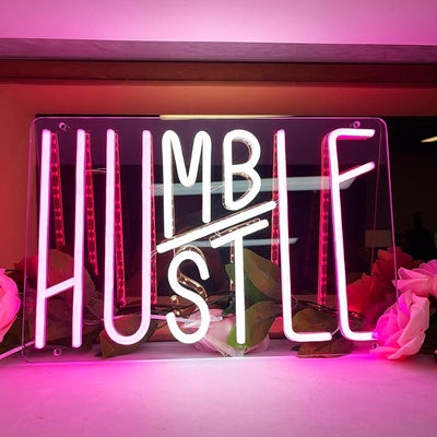 Letrero neón Hustle para gimnasio, oficina y dormitorio