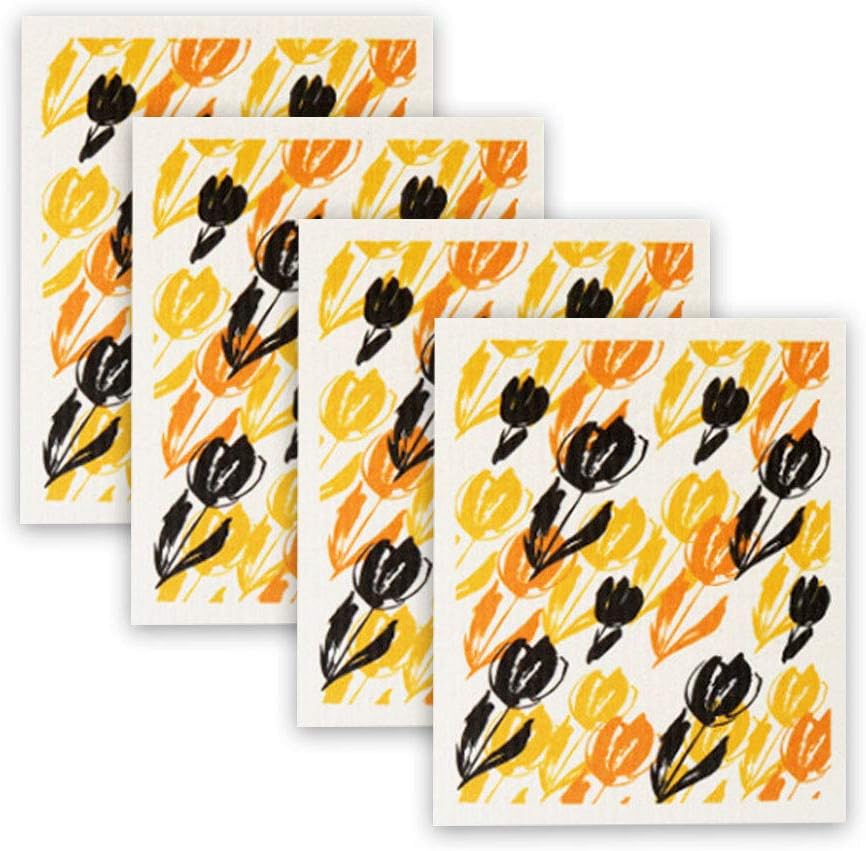 Set 4 paños cocina reutilizables secado rápido Tulip