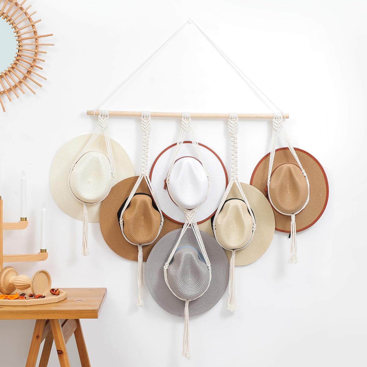 Perchas macramé para sombrero pared 41x31" decoración