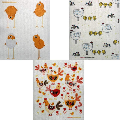Set 3 toallas esponja celulosa pollos suecos