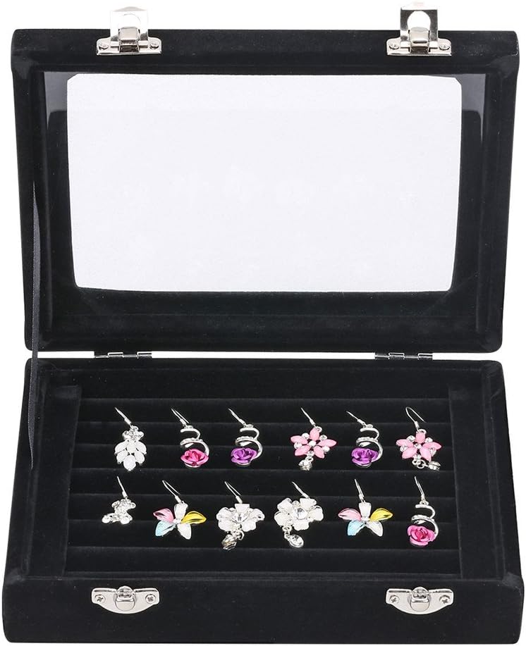 Caja terciopelo para joyas anillos pendientes 2 cierres