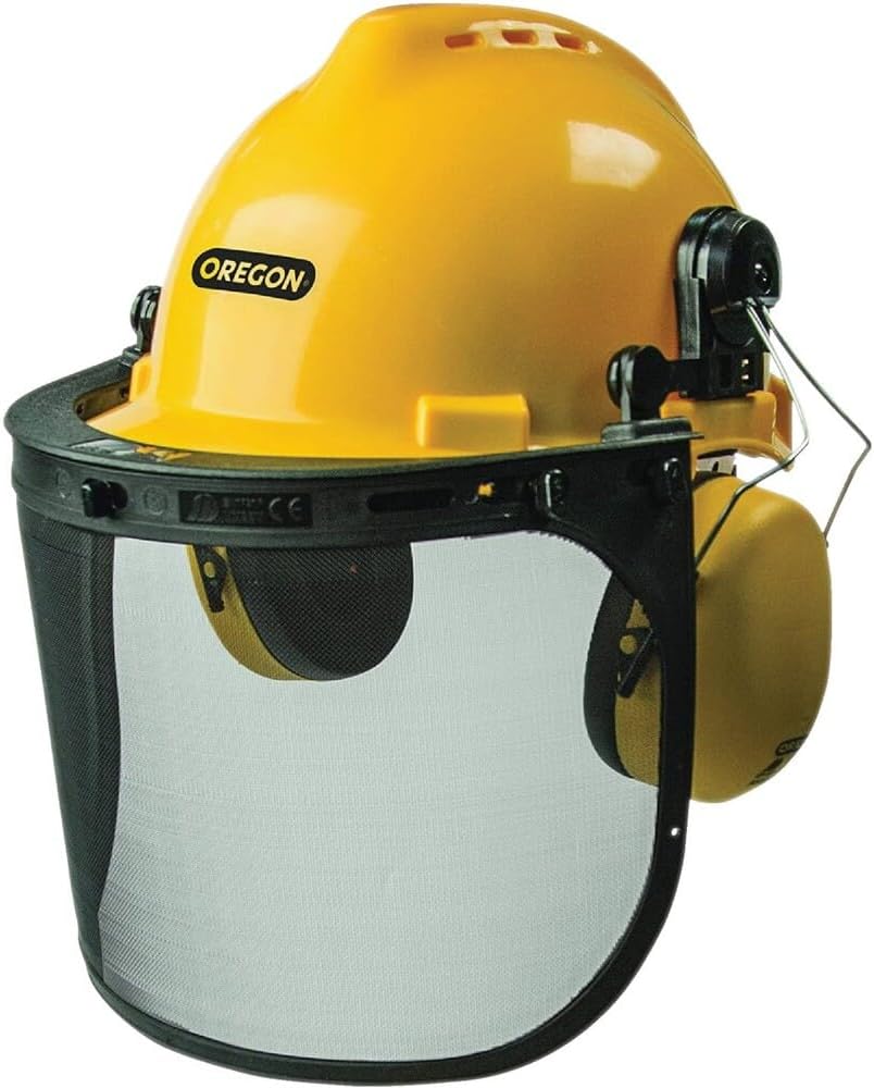Conjunto casco seguridad visera motosierra amarillo