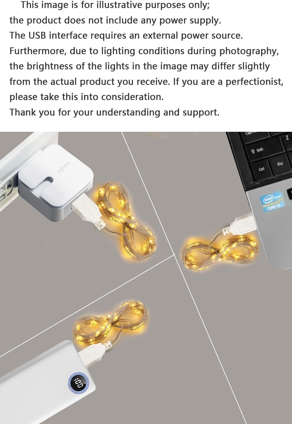 Cadena luces hadas USB 2m 20 lámparas amarillo cálido