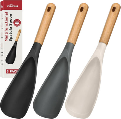 3 Pzas Espátula Silicona Calor Mango Madera
