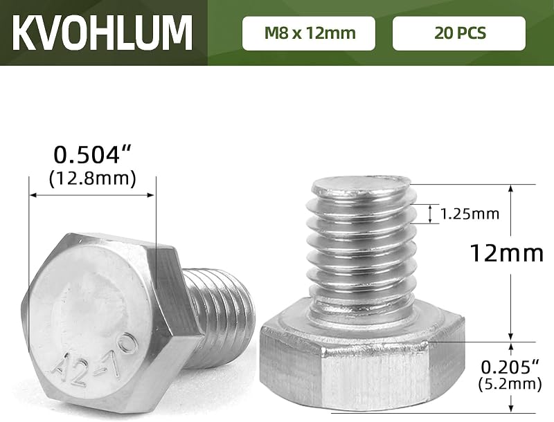 20 Pzas Tornillo M8x12mm Acero Inox 18-8