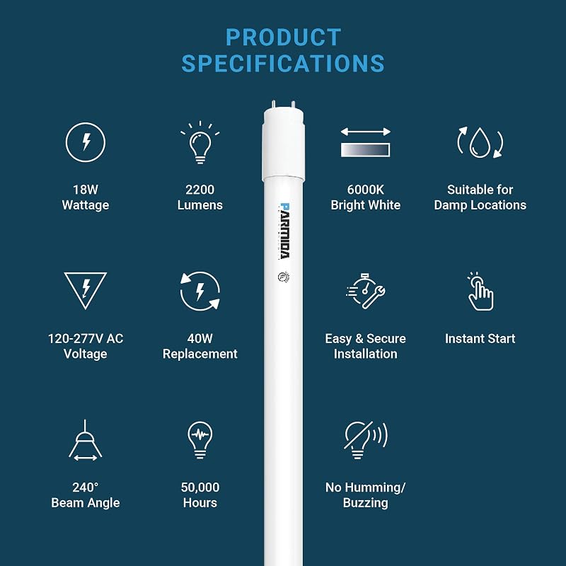 Pack 20 Tubos LED T8 Híbridos 4ft 18W Reemplazo