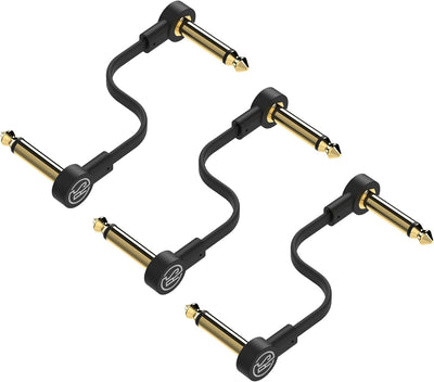 Cables planos guitarra 4pulg S negro conectores chapados oro