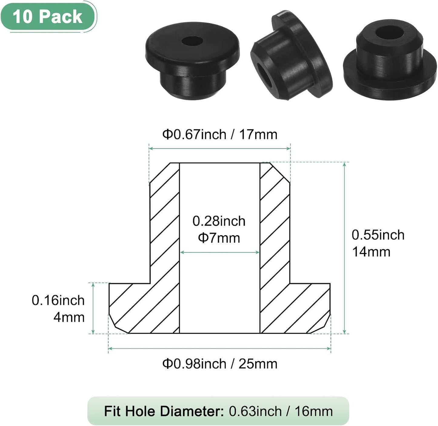 10 Arandelas Silicona 5/8pulg Diámetro 1/4pulg Automotriz