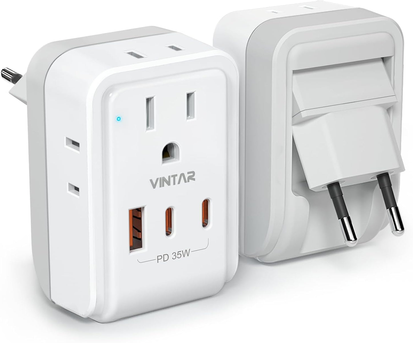 Adaptador enchufe viaje Europeo PD 35W con 4 salidas CA y 3 USB