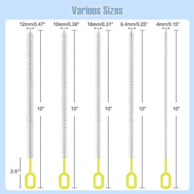 Cepillo limpiador popote 10pulg cerdas finas set 5 reutilizables