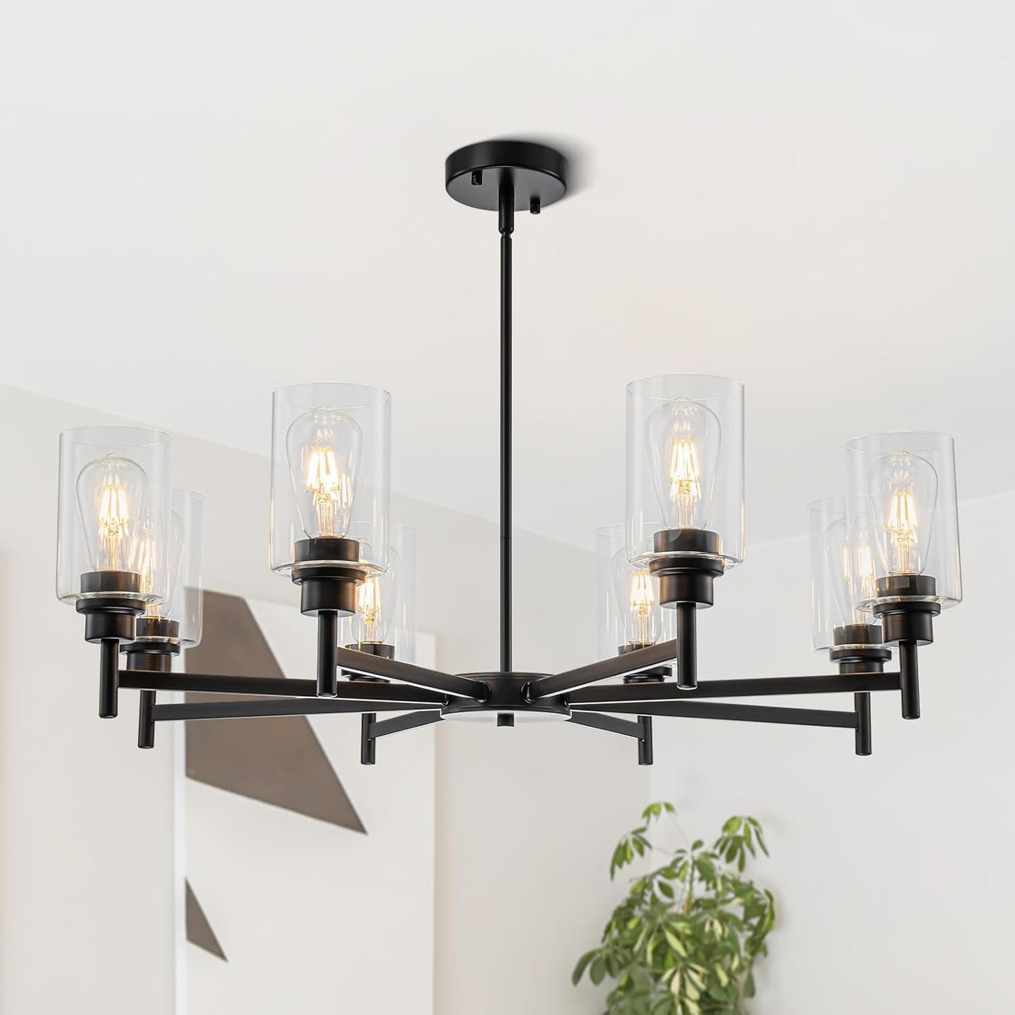 Candelabro negro mate 8 luces para comedor y cocina