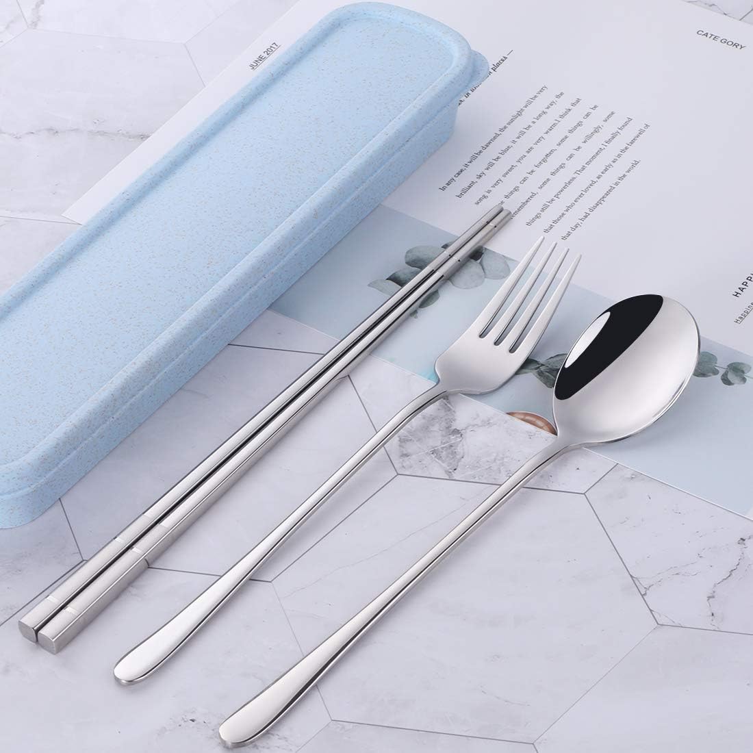 Cubiertos viaje 3 pzas acero inox 18/10 con estuche