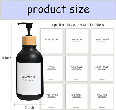 Botellas champú acondicionador bambú recargables 6uds negro