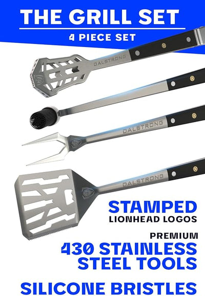 Set 4 Parrillas Pitmaster Acero Inox 18pulg Cepillo Espátula