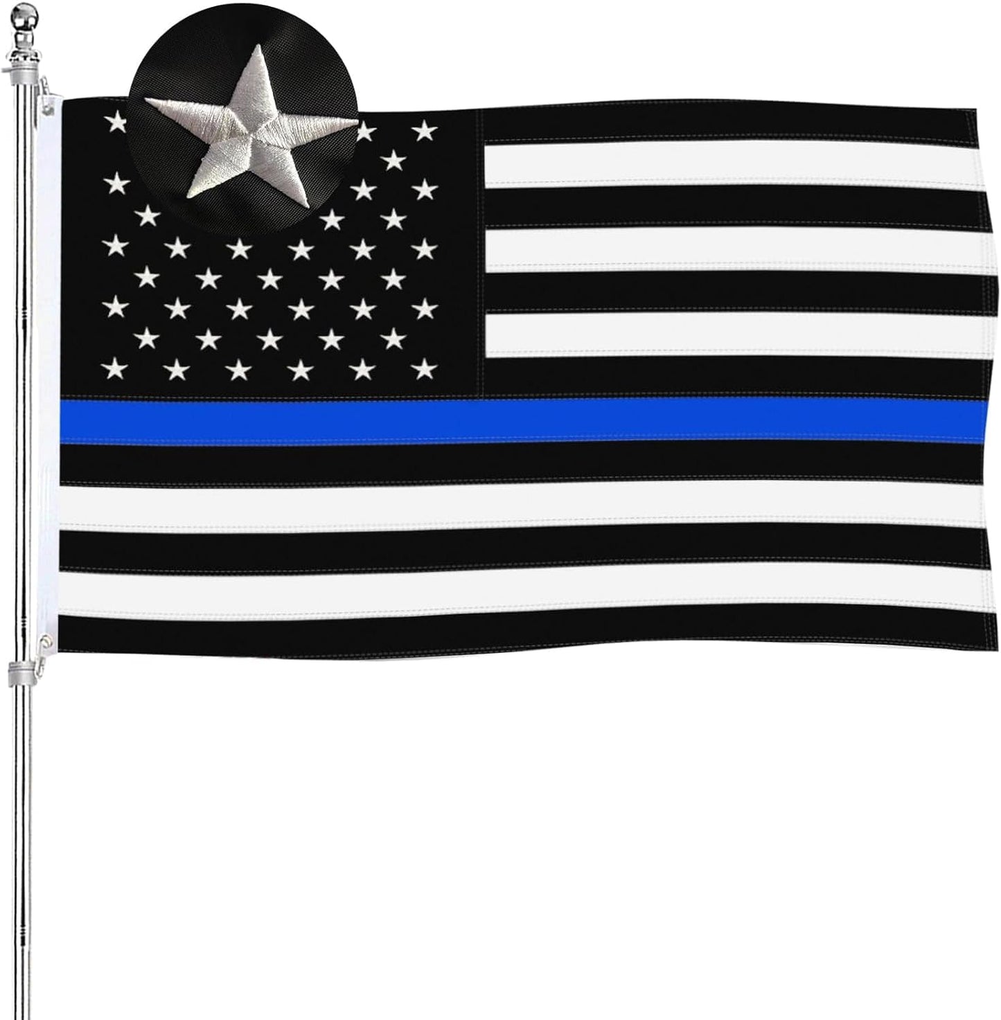 Bandera policía 2x3" rayas azules 210D con ojales metal