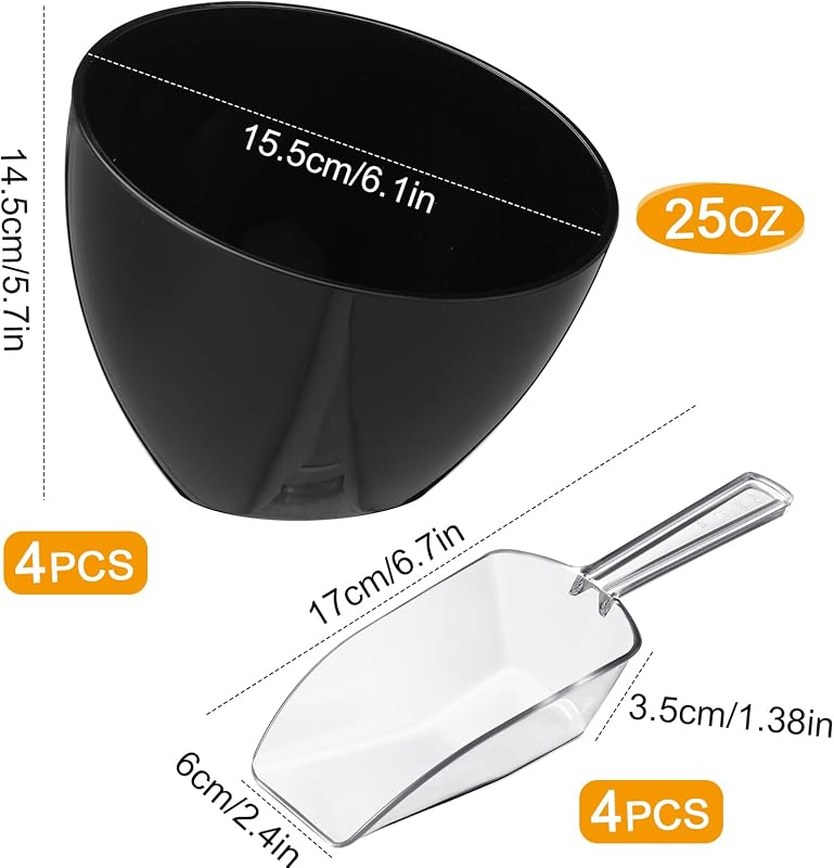 Kit 8 Cuencos Plástico para Fiesta 25oz Negro