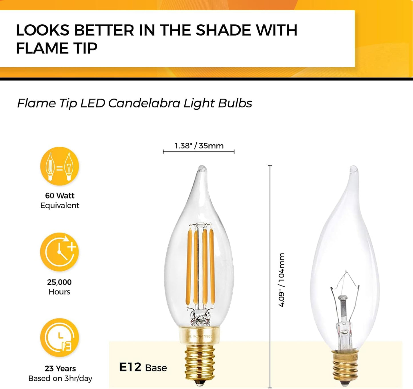 Bombilla LED candelabro 60W eq 2700K blanco cálido CA11