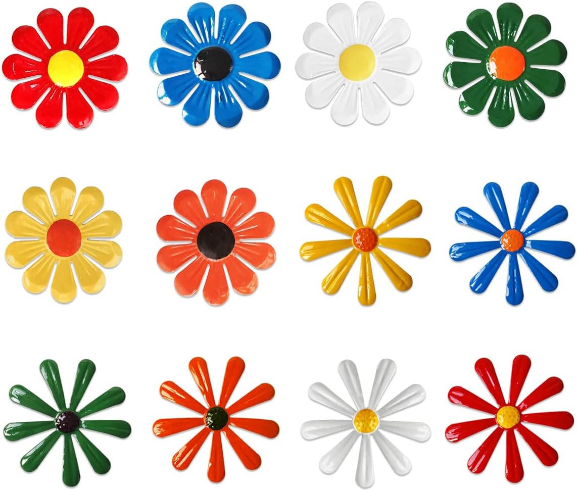 Set 12 Pzas Adornos Metal Flores Pared Sala Estar