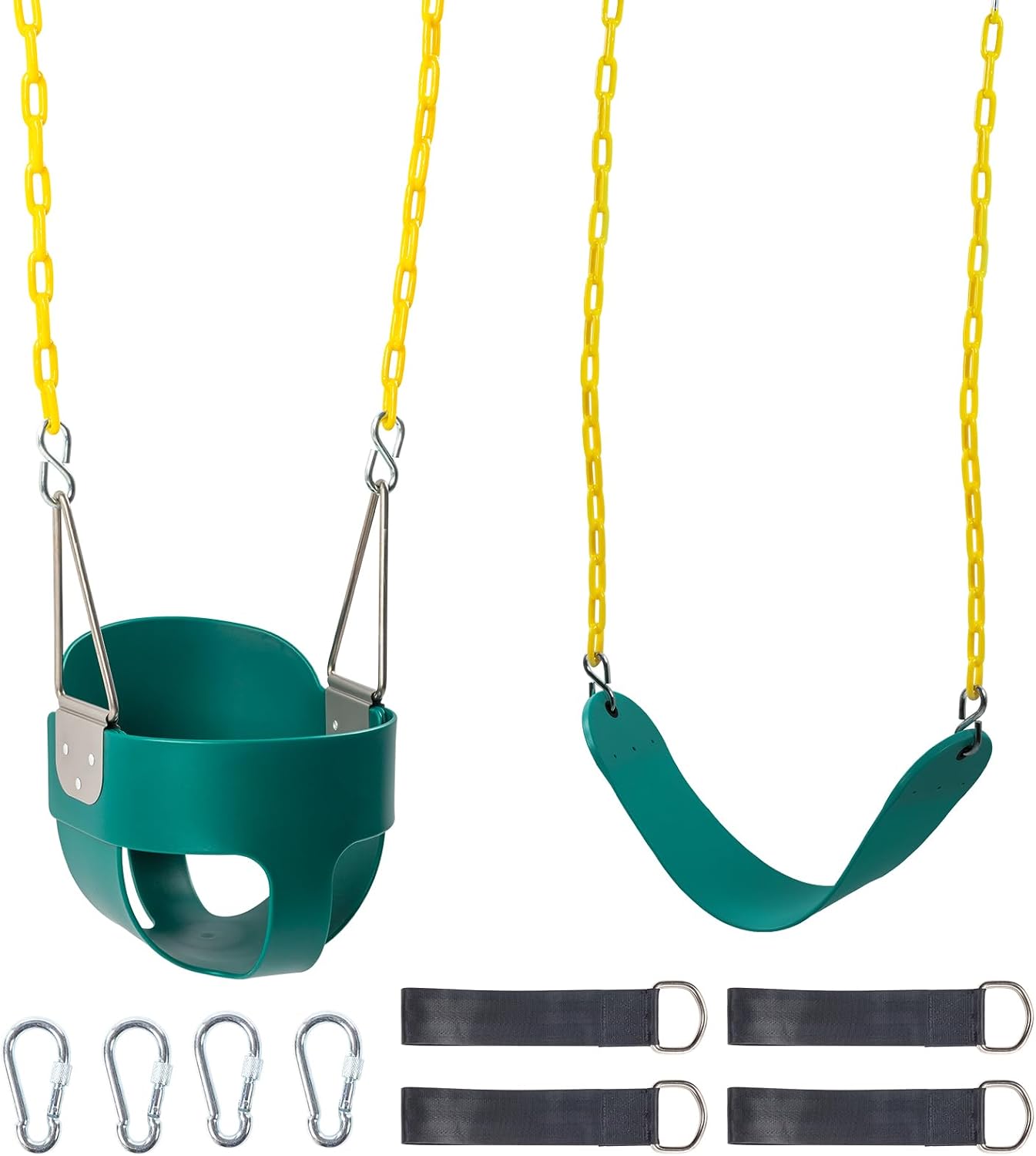 Set asiento columpio niños respaldo alto cadenas verde