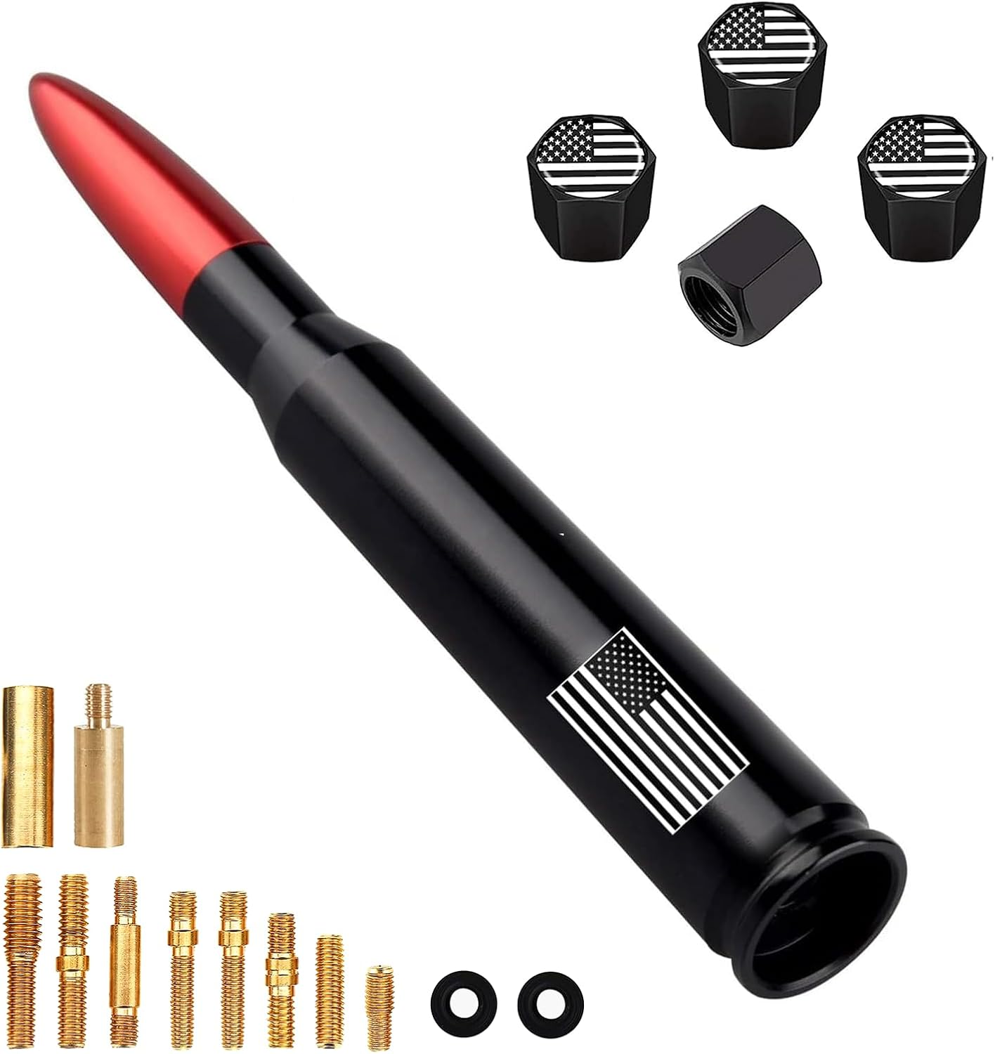 Antena bala camión con tapas vástago válvula rojo