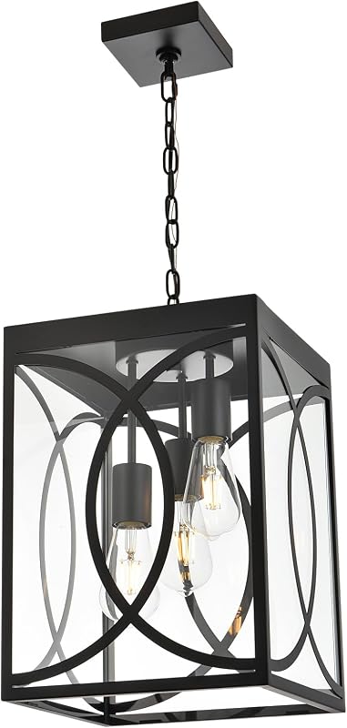 Lámpara colgante exterior 3 luces negras vidrio transparente