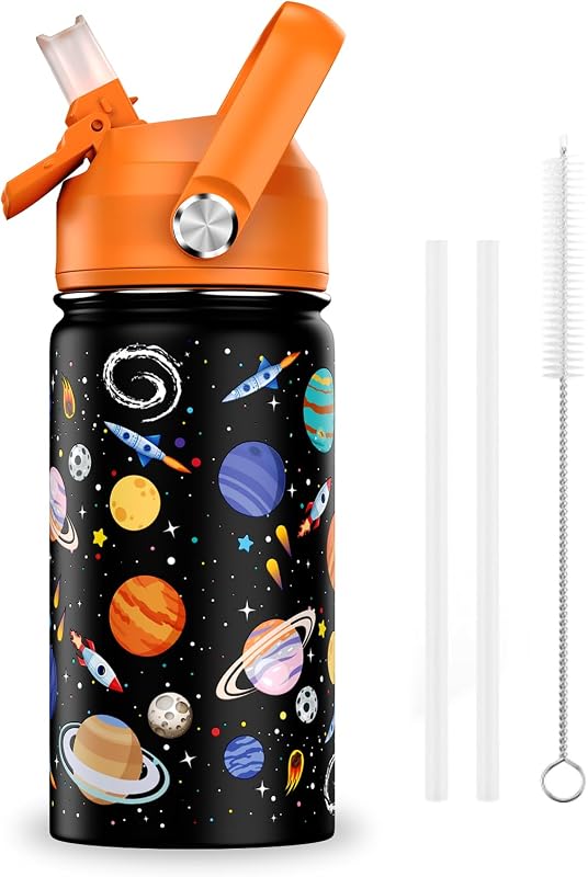 Botella agua aislada acero inox 14oz para niños con pajilla