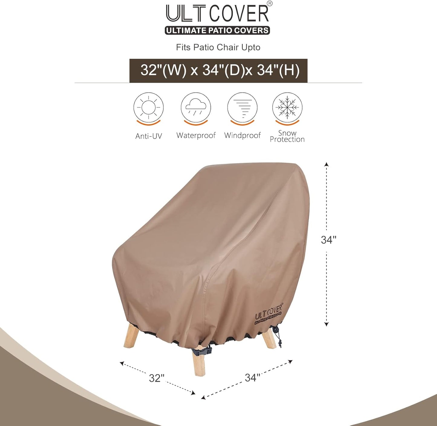 Funda silla patio impermeable para asiento profundo 32x34pulg