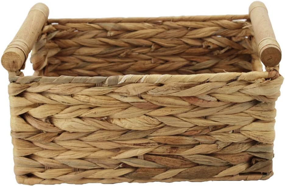 Cesta almacenamiento jacinto agua asas madera natural