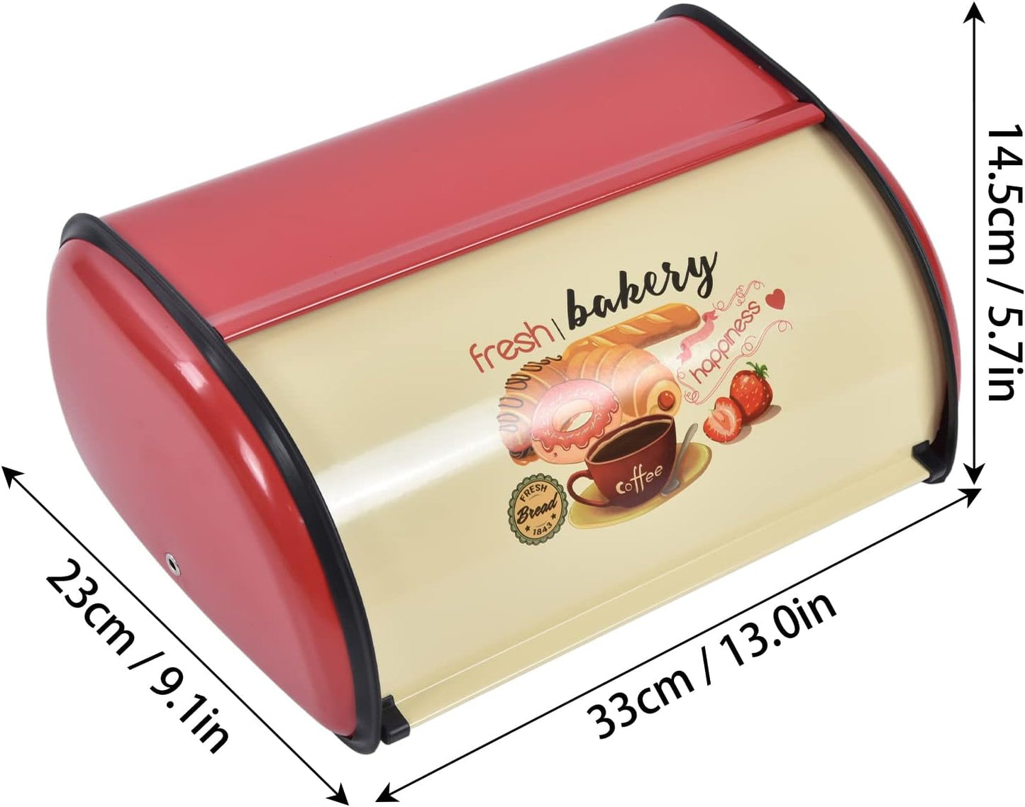 Caja pan metal encimera cocina con tapa enrollable rojo