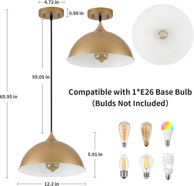 Luz colgante isla cocina cúpula dorada y blanca vintage