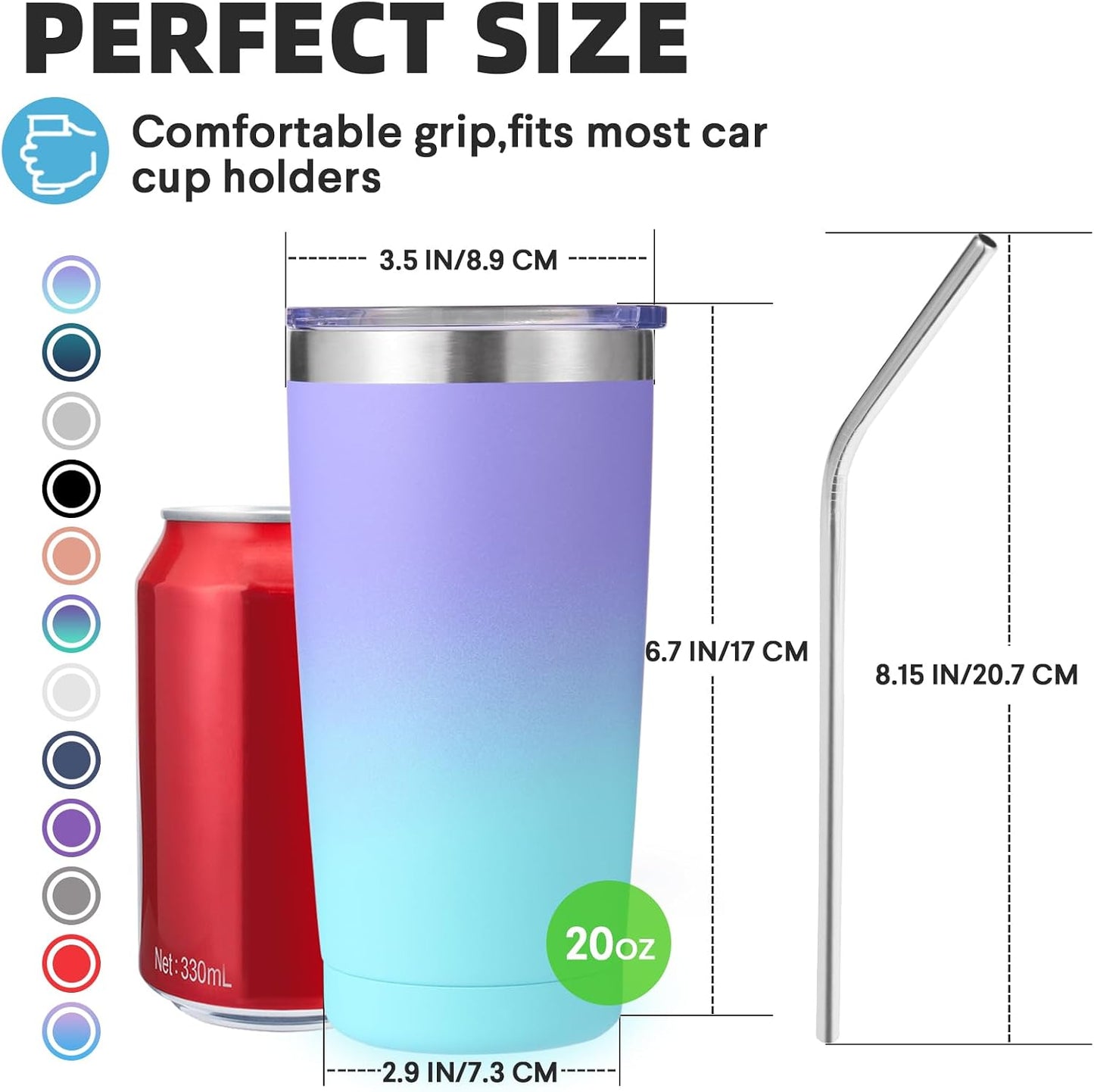 Vaso acero inox 20oz con tapa popote doble pared azul morado