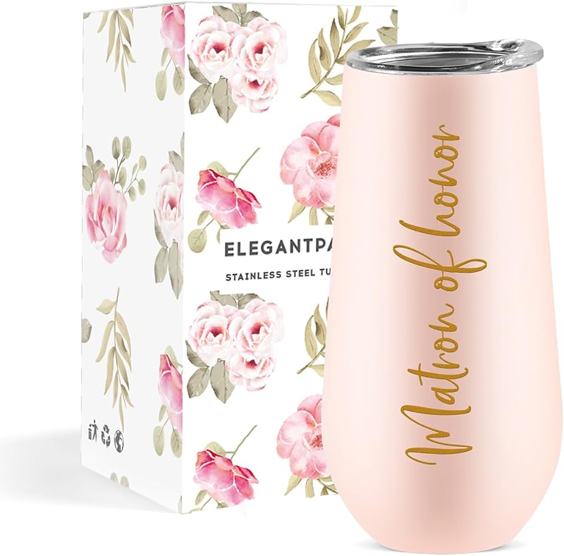 Taza acero inox color rosa 10oz regalo dama de honor