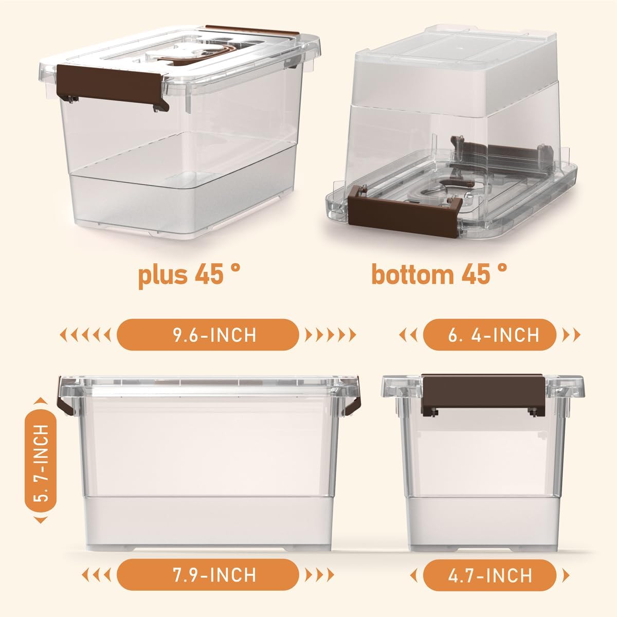 8 Pzas Caja Plástico Transparente 4qt Con Tapa Asa