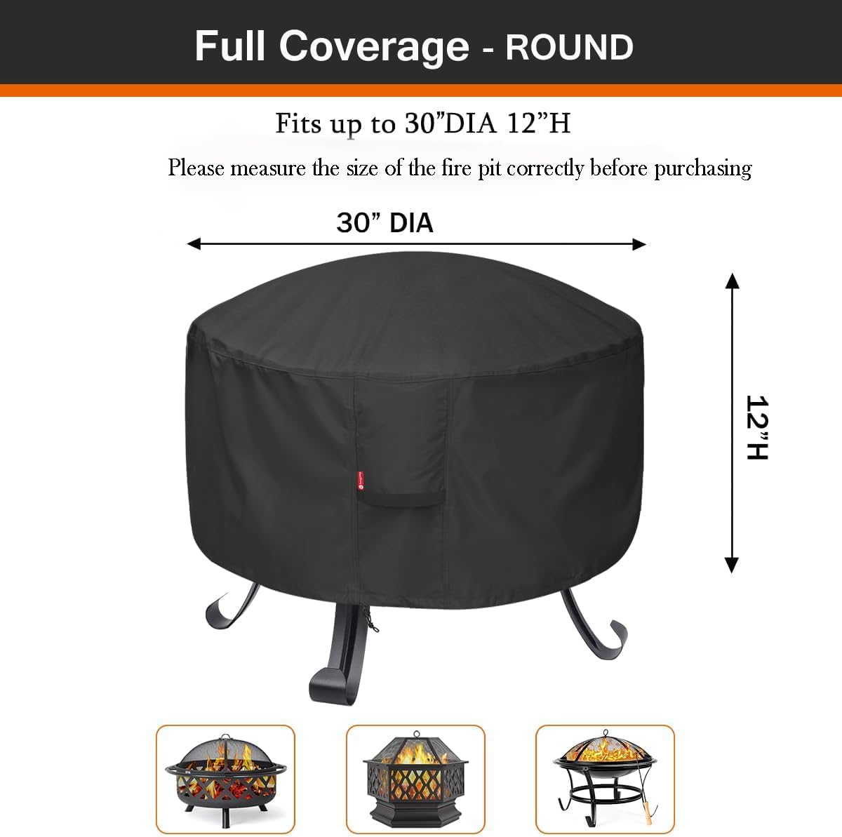 Cubierta hoguera impermeable 600D redonda 30x12" negro
