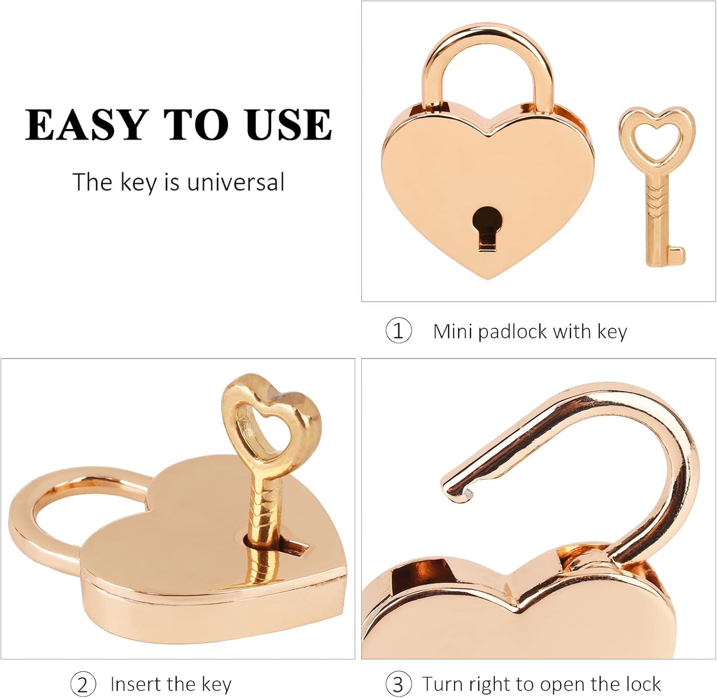 Candado corazón dorado 3uds para bolso joyero