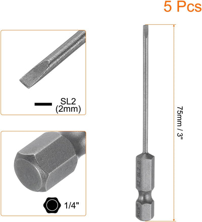5 Puntas Destornillador Magnéticas SL2 1/4pulg Acero
