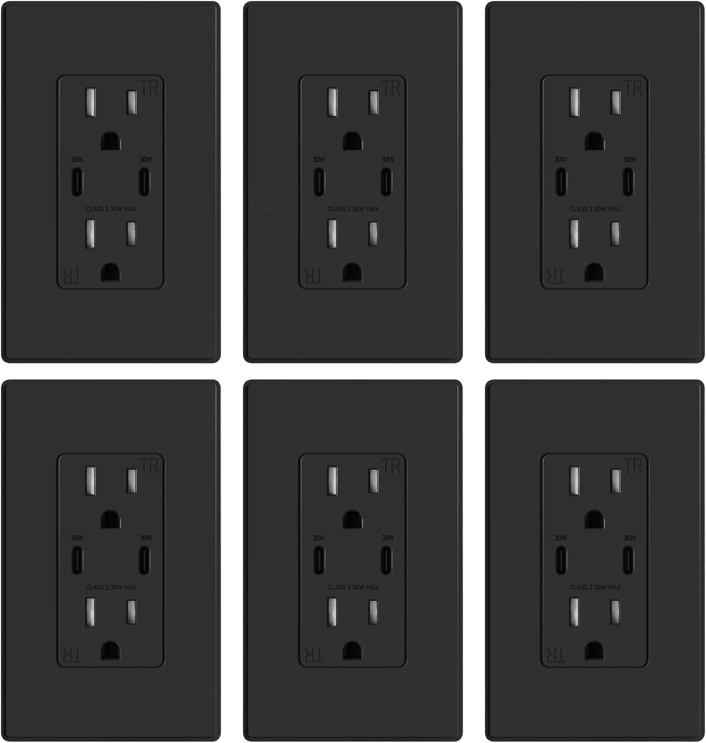 Toma USB pared 15A carga rápida 30W puertos USB C UL