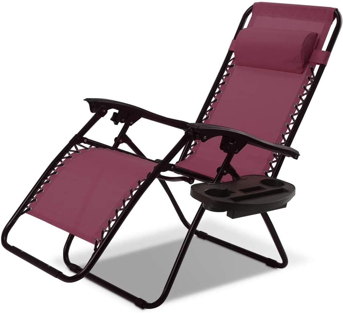Sillón gravedad cero plegable patio almohada bandeja vino