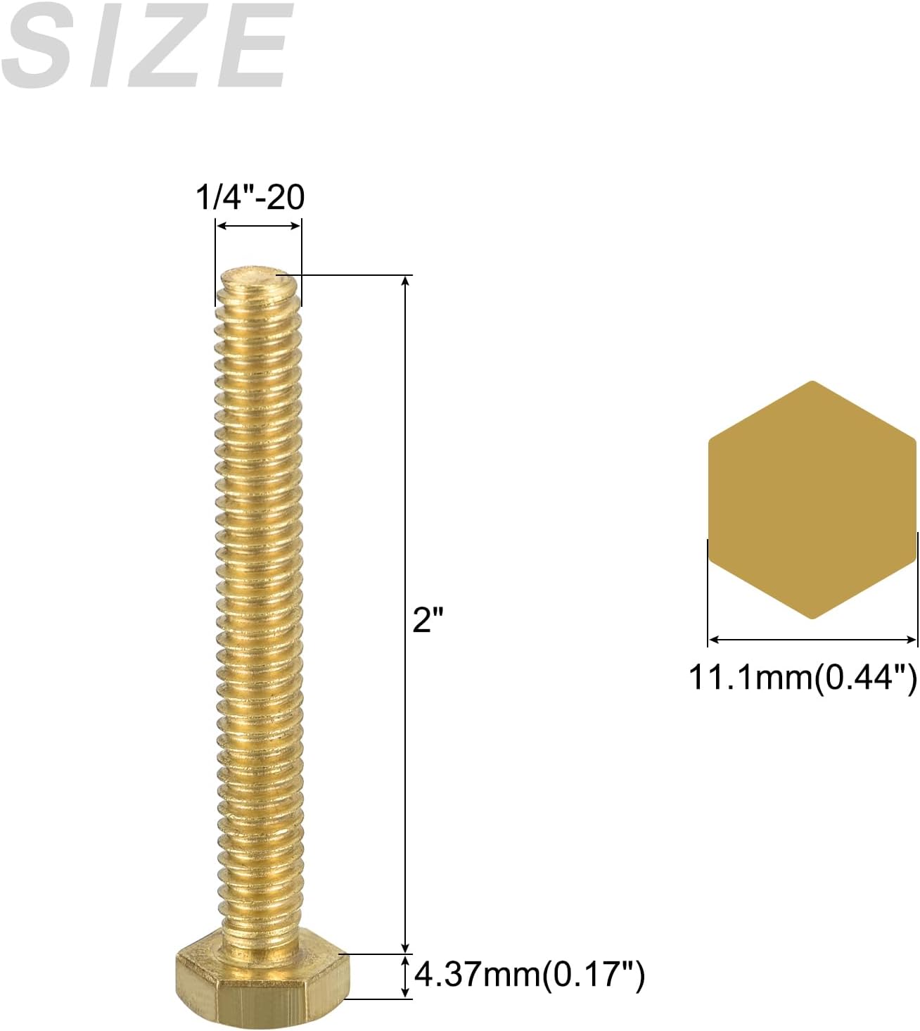 Tornillo hexagonal 1/4-20x2 latón roscado para maquinaria